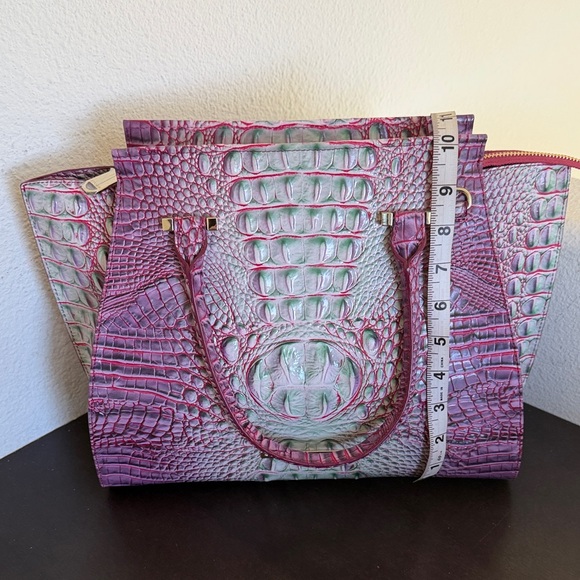 Brahmin Priscilla Melbourne in Julep Pink & Green Croc-Embossed Satchel. - Picture 12 of 16